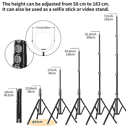 K&F Concept-11 Pulgada Anillo de Luz 202cm con Tripode/para 3 moviles/3 Modos de Color/2700K a 5500K/CRI ≥ 95, Iluminación Aro de Luz LED 360 para TIKTOK Maquillaje Fotografía Selfie Youtube Vídeo