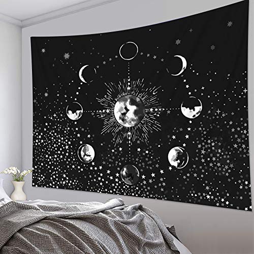 KHKJ Tapiz de Mandala de Luna y Sol, Tapiz de brujería, decoración Hippie, Sala de Estar, decoración del hogar, colchón A4 95x73cm