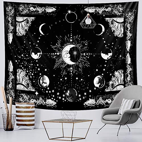 KHKJ Tapiz de Mandala de Luna y Sol, Tapiz de brujería, decoración Hippie, Sala de Estar, decoración del hogar, colchón A4 95x73cm