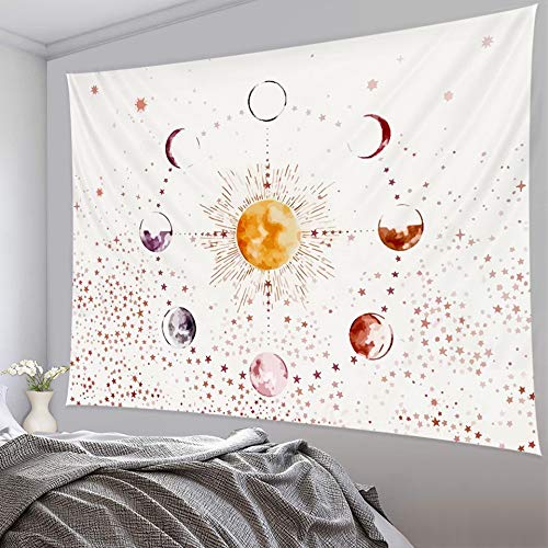 KHKJ Tapiz de Mandala de Luna y Sol, Tapiz de brujería, decoración Hippie, Sala de Estar, decoración del hogar, colchón A4 95x73cm