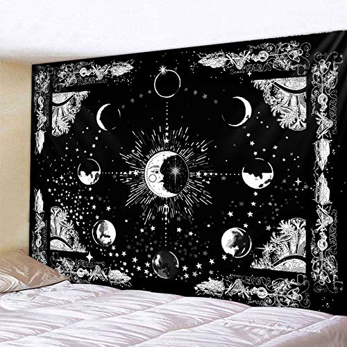 KHKJ Tapiz de Mandala de Luna y Sol, Tapiz de brujería, decoración Hippie, Sala de Estar, decoración del hogar, colchón A4 95x73cm