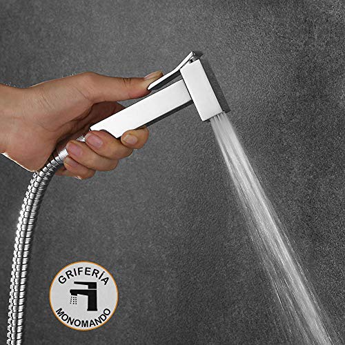 Kibath 469251 Grifo WC Bidet higiene íntima para Agua fría y Caliente diseño Cuadrado. Fabricado en latón, Cromo Brillo, 1