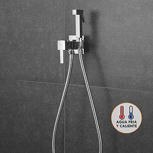 Kibath 469251 Grifo WC Bidet higiene íntima para Agua fría y Caliente diseño Cuadrado. Fabricado en latón, Cromo Brillo, 1