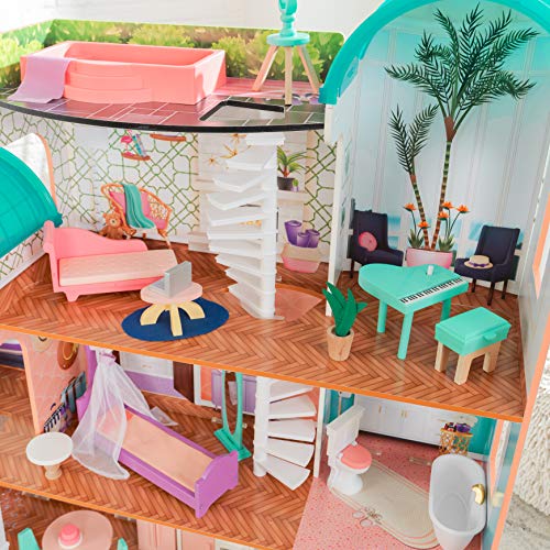 KidKraft Camila Casa de muñecas de madera con muebles y accesorios incluidos, apta para muñecas de 30 cm, rosa, 65986