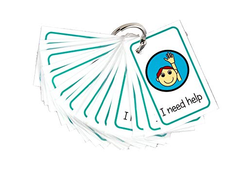 kids2learn Juego de 24 tarjetas de comunicación con necesidades especiales y 2 carteles de emociones y Bungee – para niños no verbales y adultos jóvenes con autismo TDAH