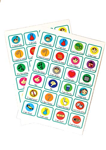 kids2learn Juego de 24 tarjetas de comunicación con necesidades especiales y 2 carteles de emociones y Bungee – para niños no verbales y adultos jóvenes con autismo TDAH