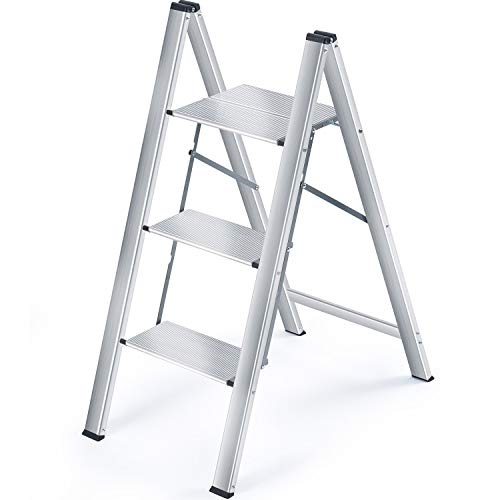 Kingrack Escalera,Escalera Plegable del Hogar,Taburete Plegable 3 Peldaños,Capacidad 150 Kg