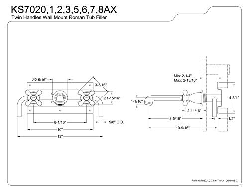 Kingston Brass KS7022AX English Country - Soporte de pared para bañera (latón pulido, alcance de la boquilla 10-7/16)