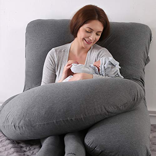 KINRU Almohada de Maternidad , Almohada de Embarazada Grande Multifuncional de Cuerpo Completo en Forma de J, Adecuada para Cuello, Espalda, Piernas de Las Mujeres Embarazadas