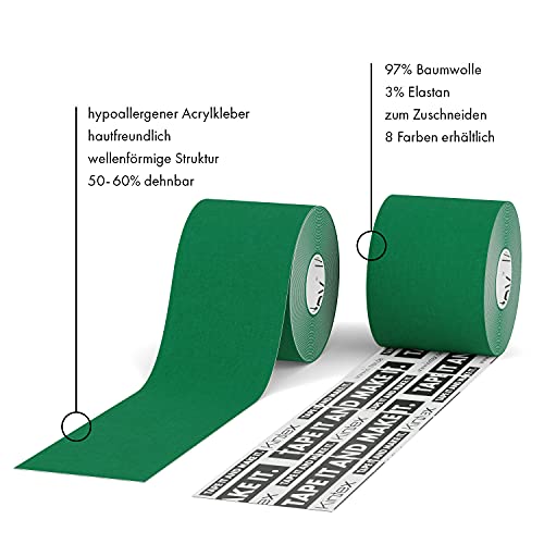 Kintex Cinta Kinesiology Classic 5cm x 5m, Cinta fisiológica, Cinta terapéutica, elástica, impermeable Verde