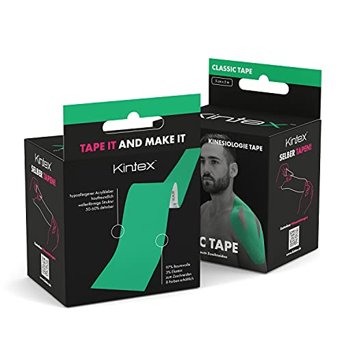 Kintex Cinta Kinesiology Classic 5cm x 5m, Cinta fisiológica, Cinta terapéutica, elástica, impermeable Verde