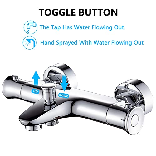 kisimixer Grifo Termostatico Ducha,Con BotóN de Seguridad de 38 °Grifos de Ducha y BañEras,Grifo Termostatico BañEra Hecho de LatóN,Cromo(Para TColgar en la pared y BañEras)