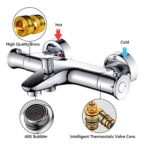 kisimixer Grifo Termostatico Ducha,Con BotóN de Seguridad de 38 °Grifos de Ducha y BañEras,Grifo Termostatico BañEra Hecho de LatóN,Cromo(Para TColgar en la pared y BañEras)