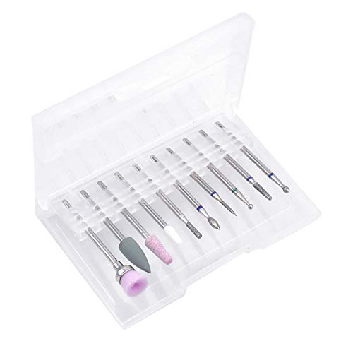 Kissral Broca Manicura 10 Pcs Brocas Herramientas para Uñas Juego de Brocas para Uñas Profesionales Uñas Acrílicas Manicura Herramientas de Pedicura 3/32"para Pedicura Salón de Uso Doméstico