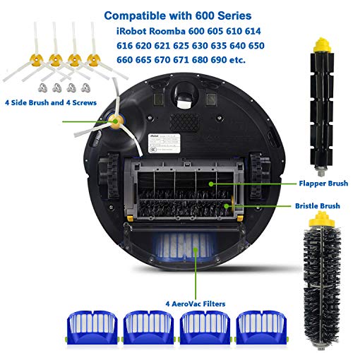 Kit de Accesorios para iRobot Roomba 600 Series, Recambios Repuestos para 600 605 610 614 615 616 620 621 625 630 631 632 635 639 640 650 651 660 665 670 671 676 680 681 690 691 695.