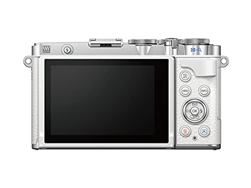 Kit de cámara Olympus Pen E-P7 Blanca, Sensor de 20 MP, LCD de Alta definición abatible, 4K, Wi-Fi, Control de Perfil Monocromo y del Color, Incluye M.Zuiko Digital ED 14-42 mm EZ Plata