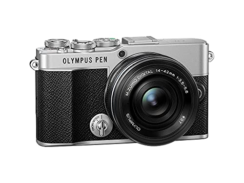 Kit de cámara Olympus Pen E-P7 Plata, Sensor de 20 MP, LCD de Alta definición abatible, 4K, Wi-Fi, Control de Perfil Monocromo y del Color. Incluye M.Zuiko Digital ED 14-42 mm EZ Negro