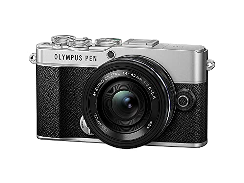 Kit de cámara Olympus Pen E-P7 Plata, Sensor de 20 MP, LCD de Alta definición abatible, 4K, Wi-Fi, Control de Perfil Monocromo y del Color. Incluye M.Zuiko Digital ED 14-42 mm EZ Negro