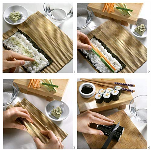 Kit Sushi,Opopark 9 Piezas Herramienta para Hacer Sushi de Bambú Kit para Hacer Sushi de Bambú, 2 Esterillas para Sushi,4 pares de Palillos,Pala de arroz,Separador de arroz,Bolsa de almacenamiento