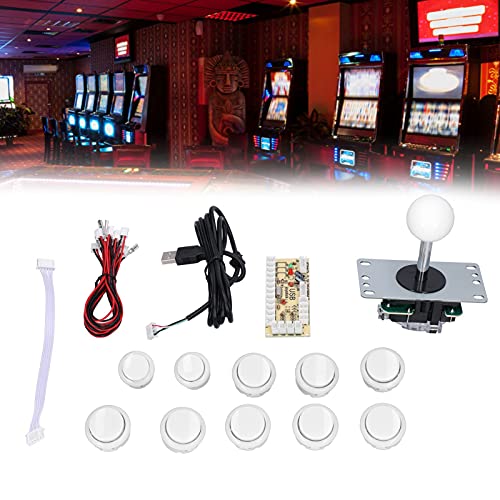 Kits de Joystick para Juegos de Arcade, Piezas de Bricolaje, Codificador USB de Retardo Cero + Joystick de 8 Vías + 10 Botones Pulsadores para Proyectos de Bricolaje de Juegos de PC de Arcade(blanco)