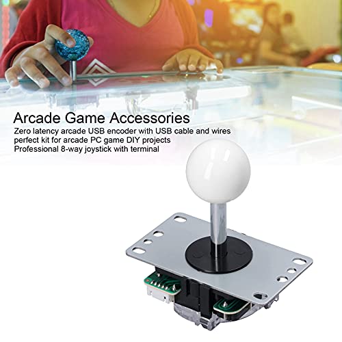 Kits de Joystick para Juegos de Arcade, Piezas de Bricolaje, Codificador USB de Retardo Cero + Joystick de 8 Vías + 10 Botones Pulsadores para Proyectos de Bricolaje de Juegos de PC de Arcade(blanco)