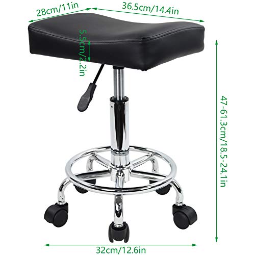 KKTONER Taburete con Ruedas Cuadrado Cuero de PU Altura Ajustable Giratorio Masaje SPA Taburetes de salón Silla de Trabajo con Rueda Color Negro