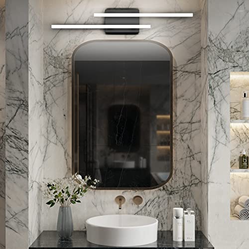 Klighten LED Lámpara de Espejo Baño 28W 1820LM Blanco Frío 6000K, 76CM Aplique Espejo Baño, IP44 Contra Niebla Luz de Pared Espejo, No Regulable Baño Iluminación para Maquillaje (Negro)