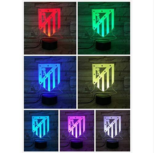 Klsoo Iluminación Club De Luces Nocturnas Led Atlético De Madrid Ilusión 3D Niños La Liga Fútbol Logo Lámpara De Noche Mesa De Noche Niño