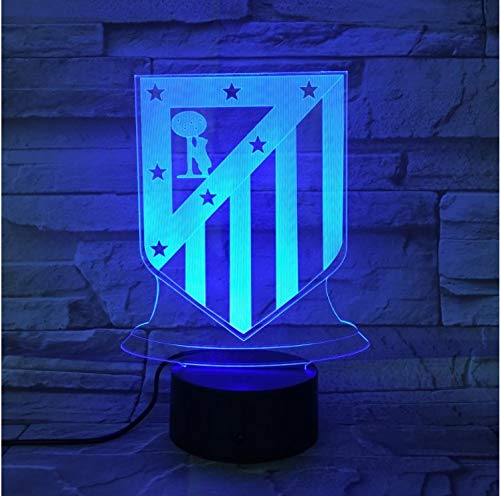 Klsoo Iluminación Club De Luces Nocturnas Led Atlético De Madrid Ilusión 3D Niños La Liga Fútbol Logo Lámpara De Noche Mesa De Noche Niño