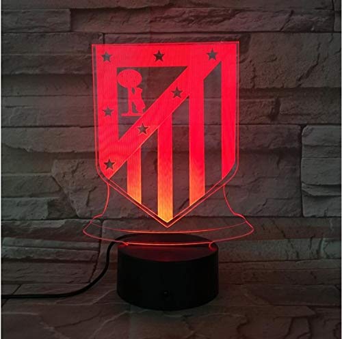 Klsoo Iluminación Club De Luces Nocturnas Led Atlético De Madrid Ilusión 3D Niños La Liga Fútbol Logo Lámpara De Noche Mesa De Noche Niño