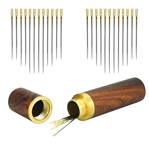 KLYNGTSK 24 PCS Agujas Enhebrado Automatico Agujas para Coser a Mano con Aberturas Laterales y Superiores Aguja para Apertura con 1 Caja de Madera Costura Agujas para Ciegas y Ancianas