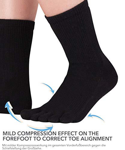 Knitido Dr. Foot® Hallux Valgus | Calcetines con dedos para juanetes, media pierna, Talla:39-42, Colores:negro (001)