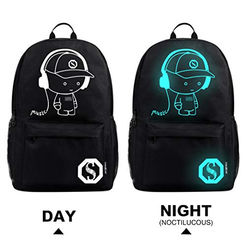 Kono Anime Cartoon Luminous música Boy Backpack Escuela Estudiante Mochila de Moda, Mochila Escolar Unisex Bookbag Maleta De Viaje Trolley Ordenador Mochila (Negro)