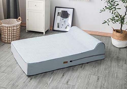 KOPEKS Cama Grande para Perros Mascotas Grandes con Memoria Viscoelástica Ortopédico 91 x 71 x 15 cm más la Almohada - L - Gris