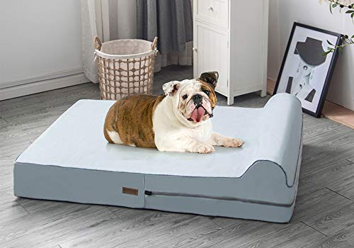 KOPEKS Cama Grande para Perros Mascotas Grandes con Memoria Viscoelástica Ortopédico 91 x 71 x 15 cm más la Almohada - L - Gris