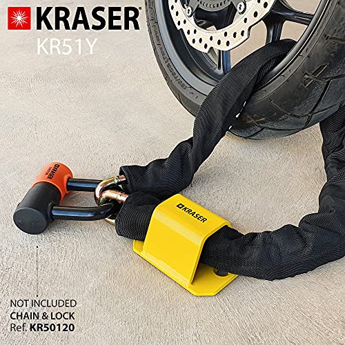 KRASER KR51Y Anclaje Antirrobo de Suelo o Pared en Acero de Alta Resistencia con Base para Moto, Bici, Remolque, Amarillo