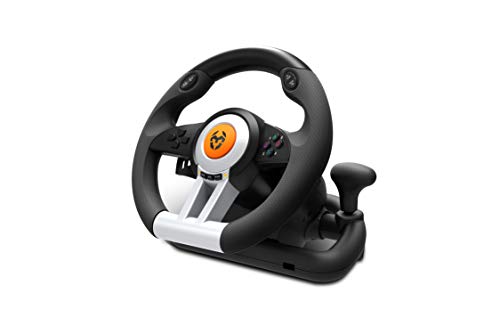 Krom K-WHEEL - NXKROMKWHL - Juego de volante y pedales Multiplataforma, palanca de cambios y levas en el volante, efecto vibracion, compatible PC, PS3, PS4 y XBOX