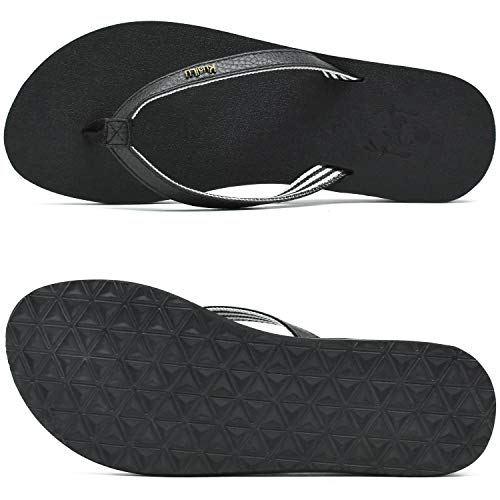 KuaiLu Chanclas Mujer Verano Playa Piscina Comodas Piel Sandalias Planas Caminar Ortopedicas Zapatos Black 43