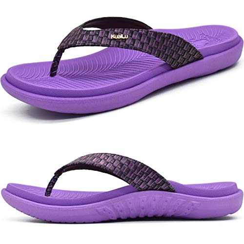 KuaiLu Morado Chanclas Mujer Verano Playa Sandalias de piscina Apoyo de Arco Ortopedicas Chanclas Zapatos Cómodos para Caminar Antideslizante Talla 42EU