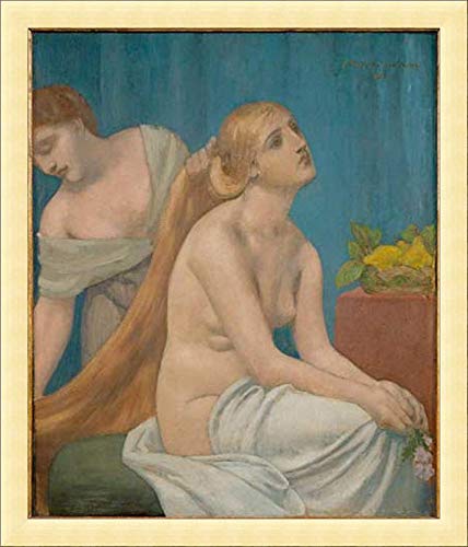 Kunst für Alle Cuadro con Marco: Pierre-Cécile Puvis de Chavannes Femme à sa Toilette ou La Toilette - Impresión artística Decorativa con Marco, 55x65 cm, Dorado Cepillado