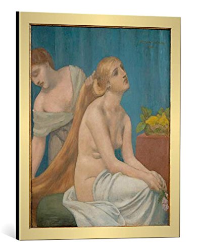 Kunst für Alle Cuadro con Marco: Pierre-Cécile Puvis de Chavannes Femme à sa Toilette ou La Toilette - Impresión artística Decorativa con Marco, 55x65 cm, Dorado Cepillado