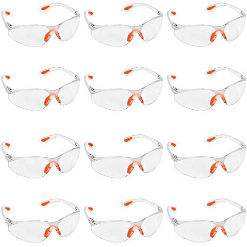 Kurtzy Pack 12 Gafas de Seguridad con Lentes Transparentes Plaquetas Nasales y Patillas de Goma para un Ajuste Cómodo – Equipo Protector Personal Lentes Resistente a Arañazos – Gafas PPE