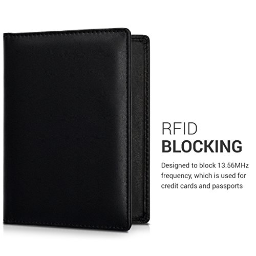 kwmobile 1x Funda con bloqueo RFID compatible con pasaporte y DNI Estuche de cuero sintético - cubierta con tarjetero en negro