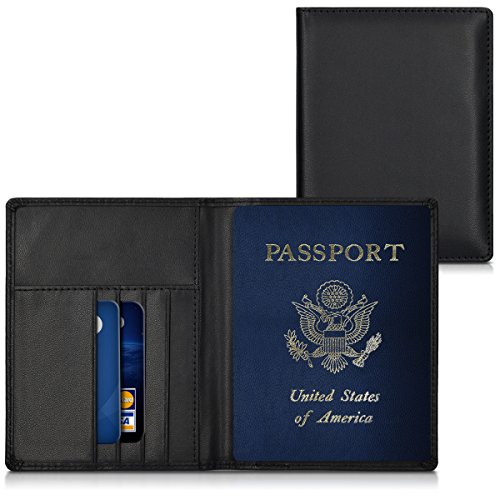 kwmobile 1x Funda con bloqueo RFID compatible con pasaporte y DNI Estuche de cuero sintético - cubierta con tarjetero en negro