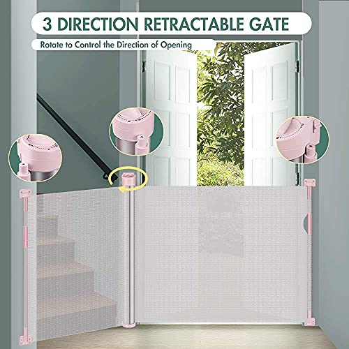 KYG Barrera Seguridad Niños Escalera, de Aluminio, Alta 89cm y Ancho hasta 140cm Puerta Seguridad Bebé Extensibles, Barrera Escalera Bebé para Uso en Interiores y Exteriores, Rosado