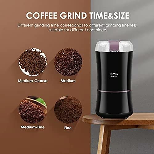 KYG Molinillo Eléctrico de Café Semillas Especias Frutos Secos Molinos de Cuchillas Acero Inoxidable de 300W Potencia Muele Rápido Viene con Cepillo para Limpieza y Cuchara de Medición