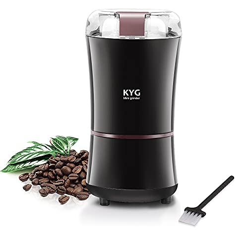 KYG Molinillo Eléctrico de Café Semillas Especias Frutos Secos Molinos de Cuchillas Acero Inoxidable de 300W Potencia Muele Rápido Viene con Cepillo para Limpieza y Cuchara de Medición