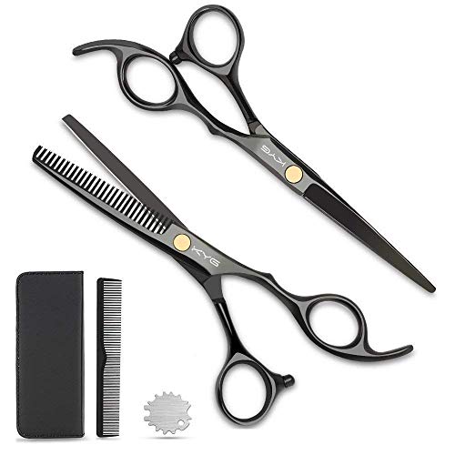 KYG Tijeras de Peluquería Profesional 6 Pulgadas, Tijeras Barbero de Cortar y Entresacar, Acero Inoxidable 6CR, con Tornillo de Tensión de Ajuste Fino Tijeras para Peluquero y Salón de Corte