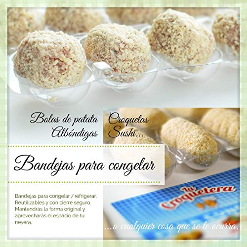 La Croquetera - Pack de 40 bandejas apilables y Reutilizables - para 400 masas (croquetas, albóndigas, Bolas, etc.) - 100% español : Patentado y Fabricado en España