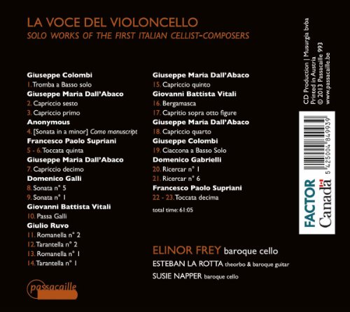 La voce del violoncello. Colombi, Dall'Abaco, Ruvo, Vitali Frey.